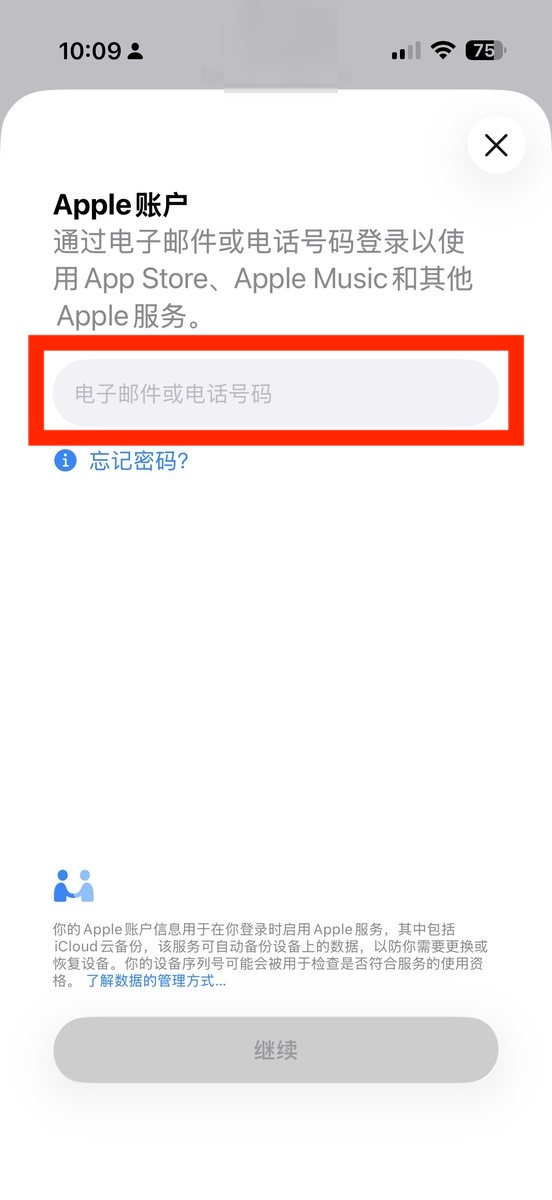 Apple 账户登录页输入邮箱或手机号
